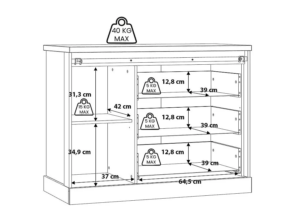 Commode 88 cm 3 tiroirs 1 porte décor bois de chêne et noir – FARM