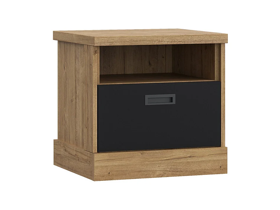 Table de chevet 48 cm 1 tiroir 1 niche décor chêne et noir – FARM