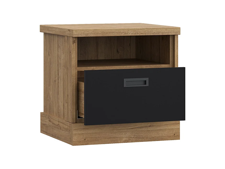 Table de chevet 48 cm 1 tiroir 1 niche décor chêne et noir – FARM