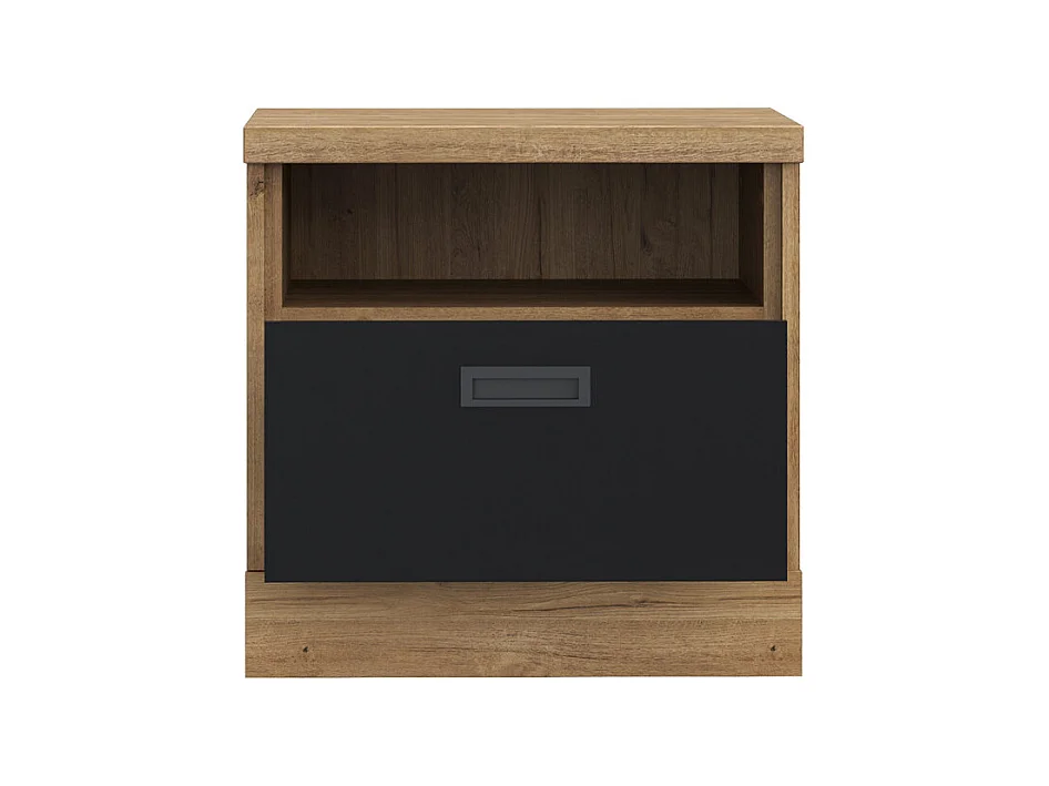 Table de chevet 48 cm 1 tiroir 1 niche décor chêne et noir – FARM