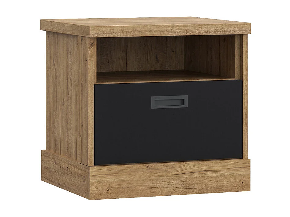 Table de chevet 48 cm 1 tiroir 1 niche décor chêne et noir – FARM