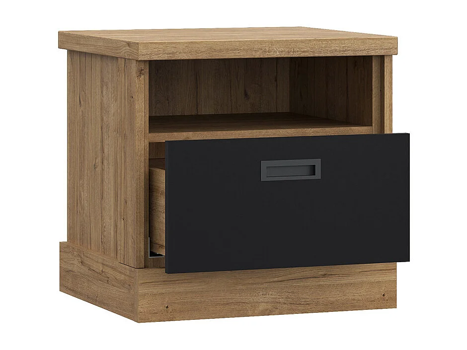 Table de chevet 48 cm 1 tiroir 1 niche décor chêne et noir – FARM