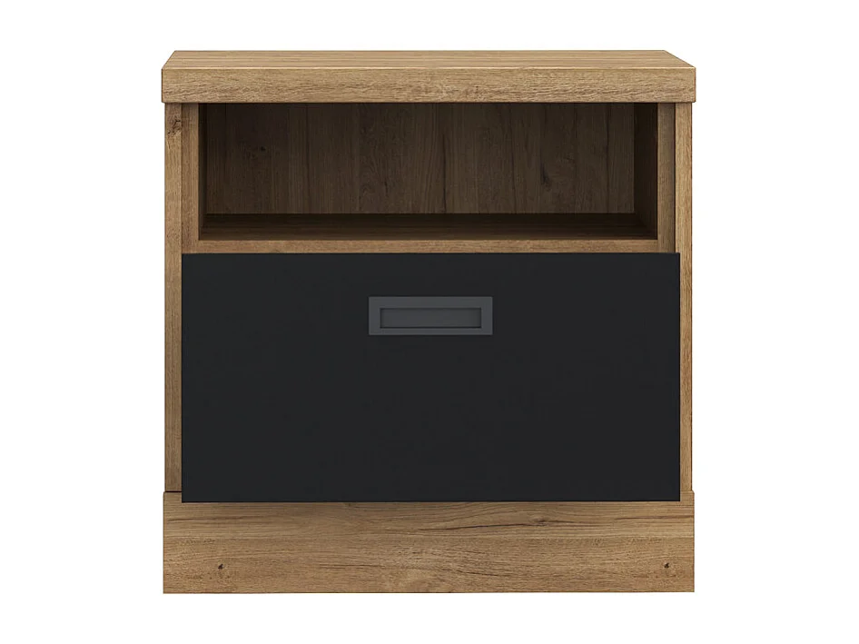 Table de chevet 48 cm 1 tiroir 1 niche décor chêne et noir – FARM