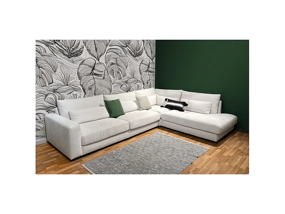 Canapé d'angle droit 325 cm en tissu microfibre ivoire - CECILE