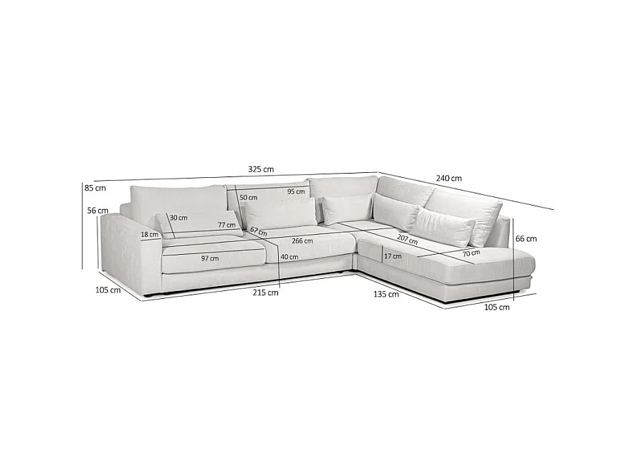 Canapé d'angle droit 325 cm en tissu microfibre ivoire - CECILE