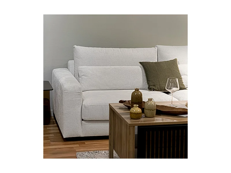 Canapé d'angle droit 325 cm en tissu microfibre ivoire - CECILE