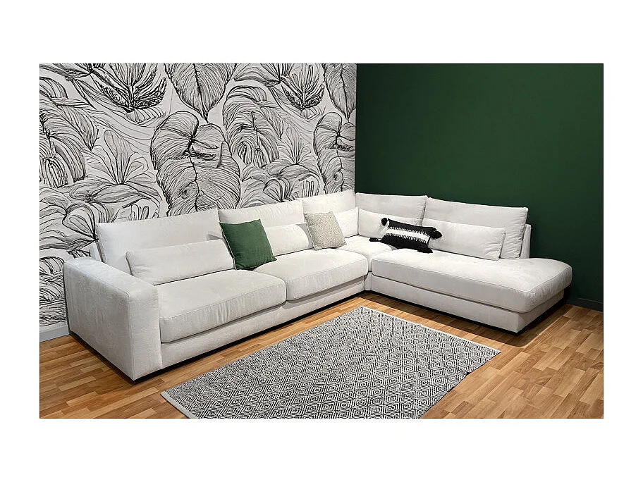 Canapé d'angle droit 325 cm en tissu microfibre ivoire - CECILE