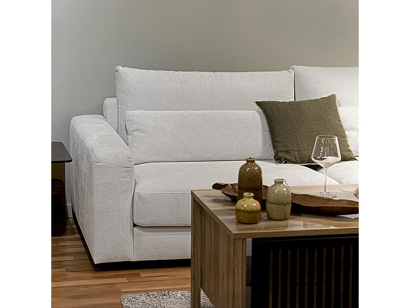 Canapé d'angle droit 325 cm en tissu microfibre ivoire - CECILE