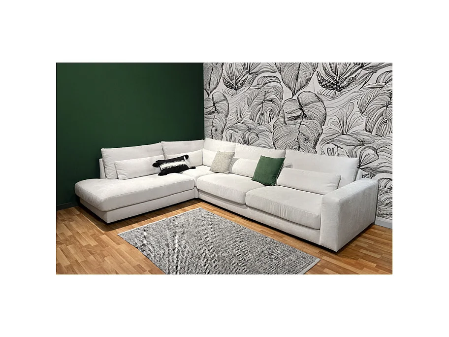 Canapé d'angle gauche 325 cm en tissu microfibre ivoire - CECILE