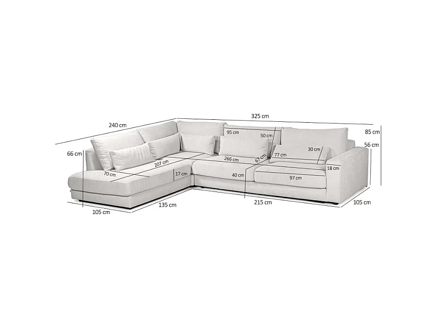 Canapé d'angle gauche 325 cm en tissu microfibre ivoire - CECILE
