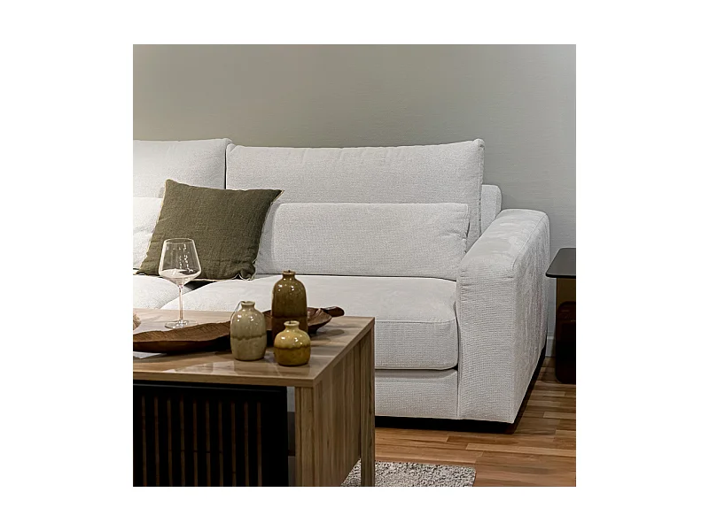 Canapé d'angle gauche 325 cm en tissu microfibre ivoire - CECILE