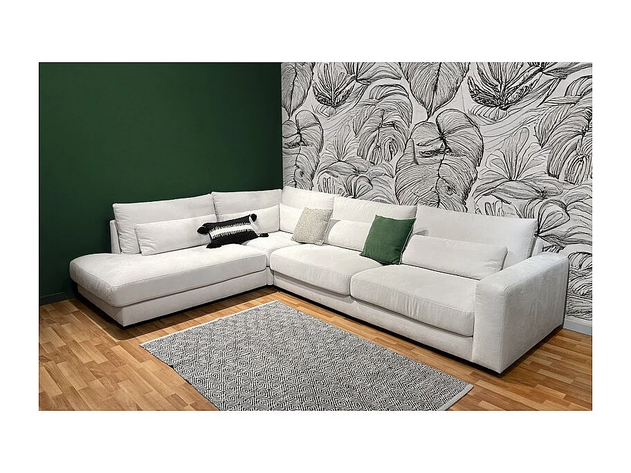 Canapé d'angle gauche 325 cm en tissu microfibre ivoire - CECILE