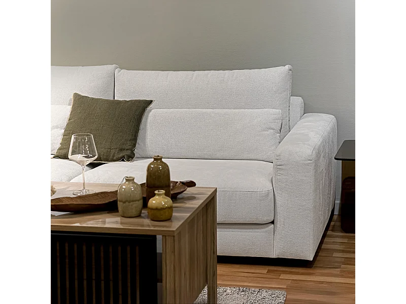 Canapé d'angle gauche 325 cm en tissu microfibre ivoire - CECILE