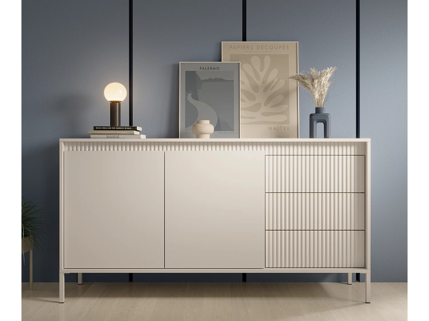 AX LIVING Sideboard Trentinis 153 2T3S Kommode mit Türen 153,5cm beige
