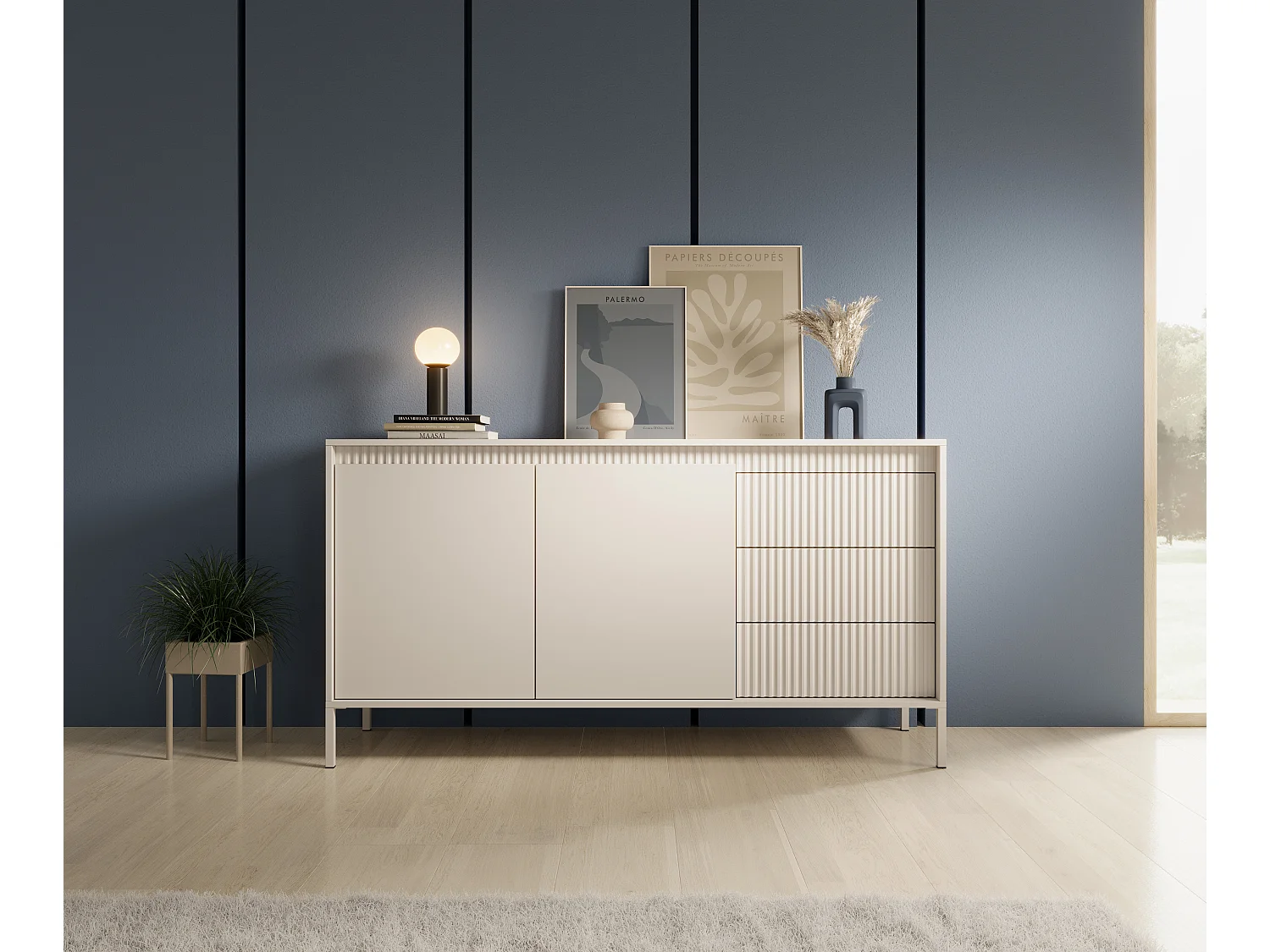 AX LIVING Sideboard Trentinis 153 2T3S Kommode mit Türen 153,5cm beige