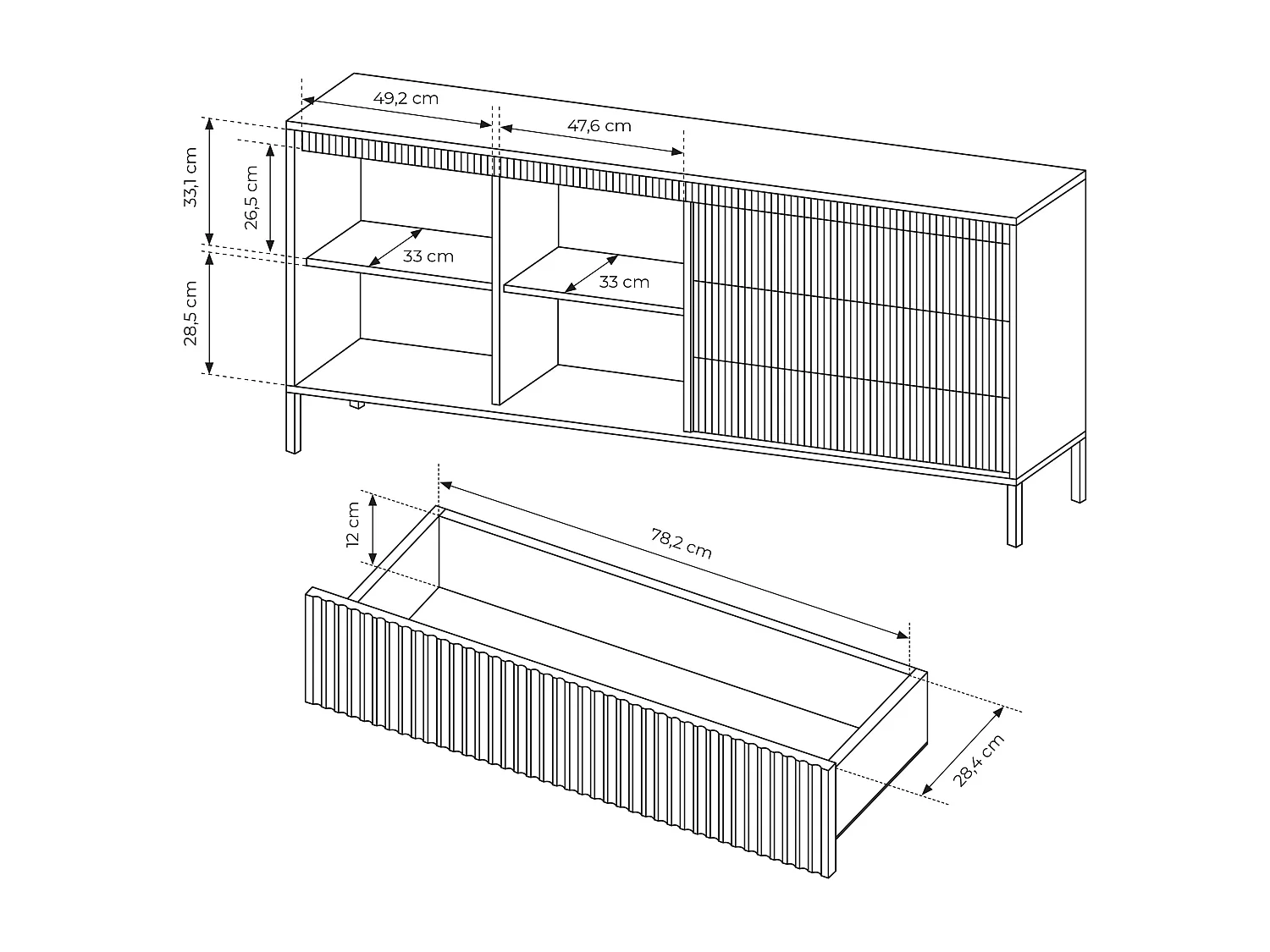 AX LIVING grande commode Trentinis 187 2D3S beige 187,1 cm avec façade rainurée