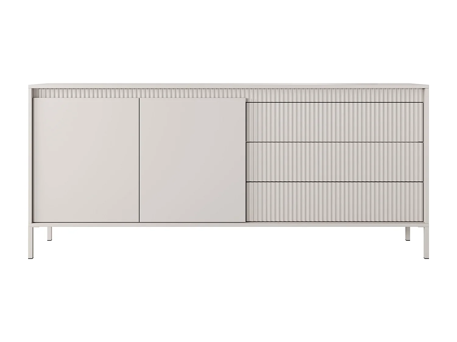 AX LIVING Trentinis 187 2T3S grote beige ladekast – 187,1 cm met geribbelde fronten