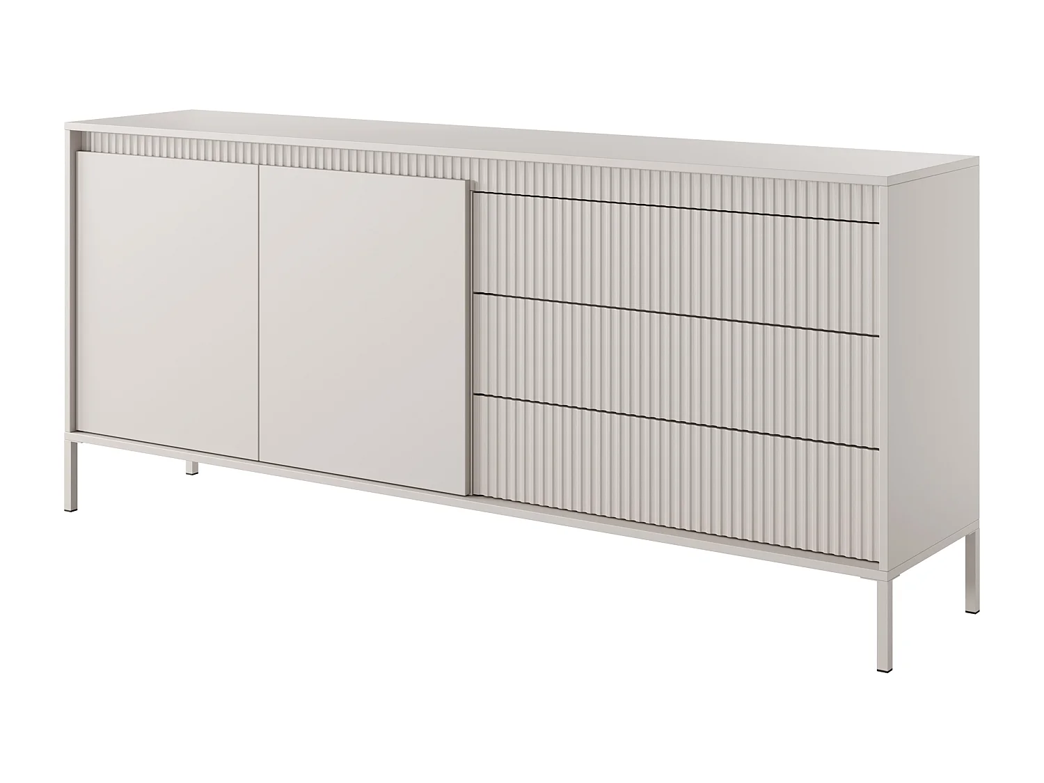 AX LIVING Trentinis 187 2T3S grote beige ladekast – 187,1 cm met geribbelde fronten