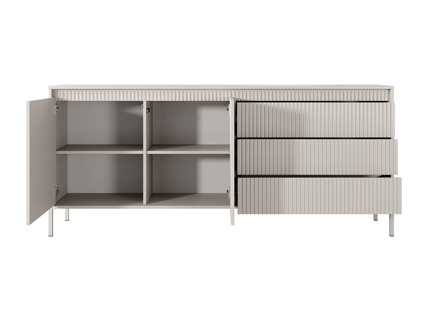 AX LIVING Trentinis 187 2T3S grote beige ladekast – 187,1 cm met geribbelde fronten