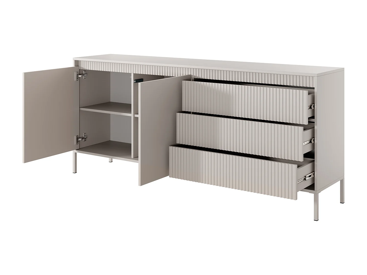 AX LIVING Trentinis 187 2T3S grote beige ladekast – 187,1 cm met geribbelde fronten