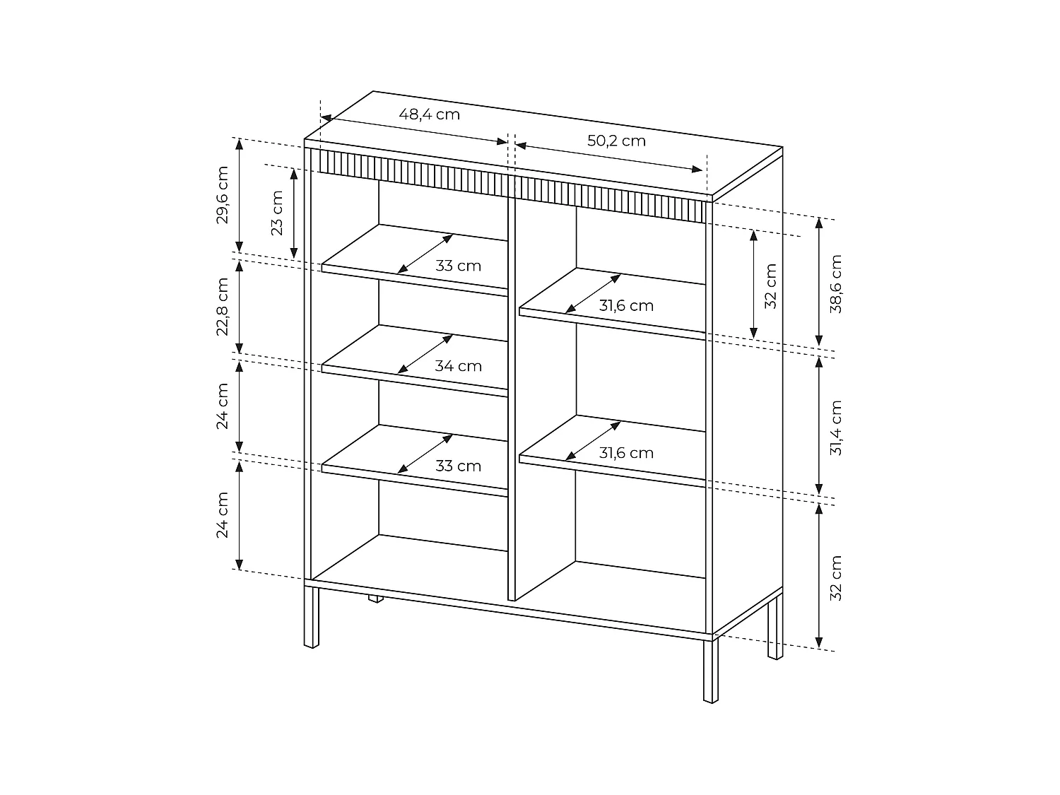 AX LIVING Trentinis 3D Highboard modern Beige, 103,5 cm, geriffeltes