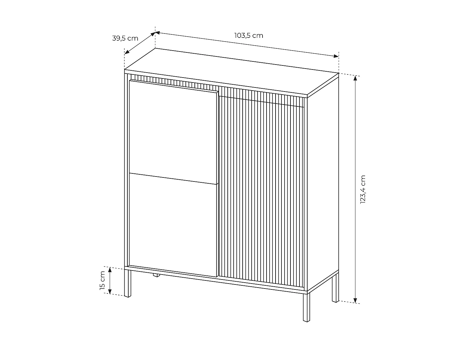 AX LIVING Trentinis 3T Highboard modern Beige, 103,5 cm, geriffeltes