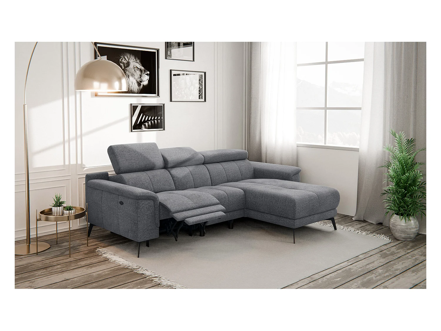 FIERO Ecksofa 3-Sitzer rechts mit 1 Relaxfunktion, grau