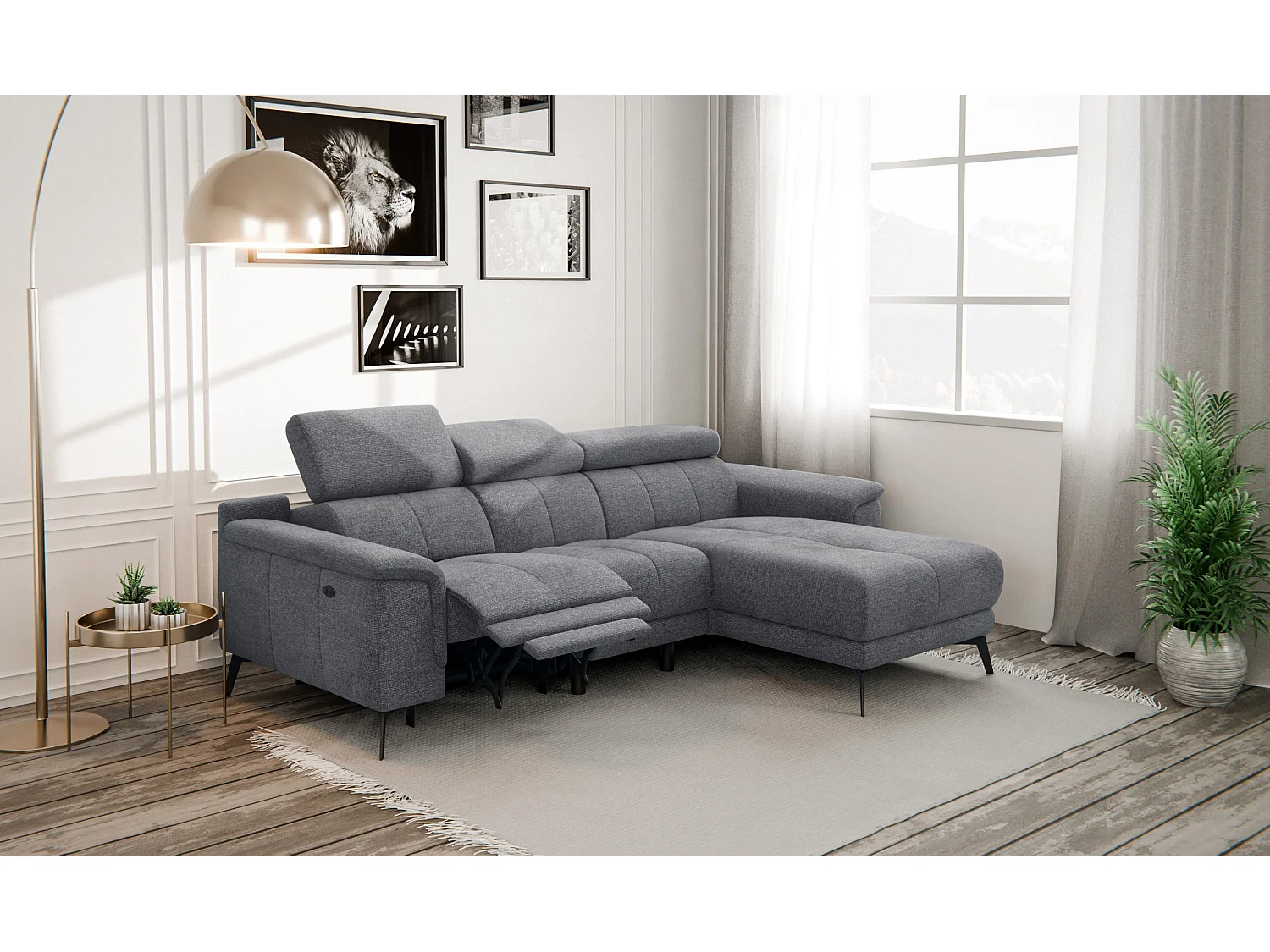 FIERO Ecksofa 3-Sitzer rechts mit 1 Relaxfunktion, grau