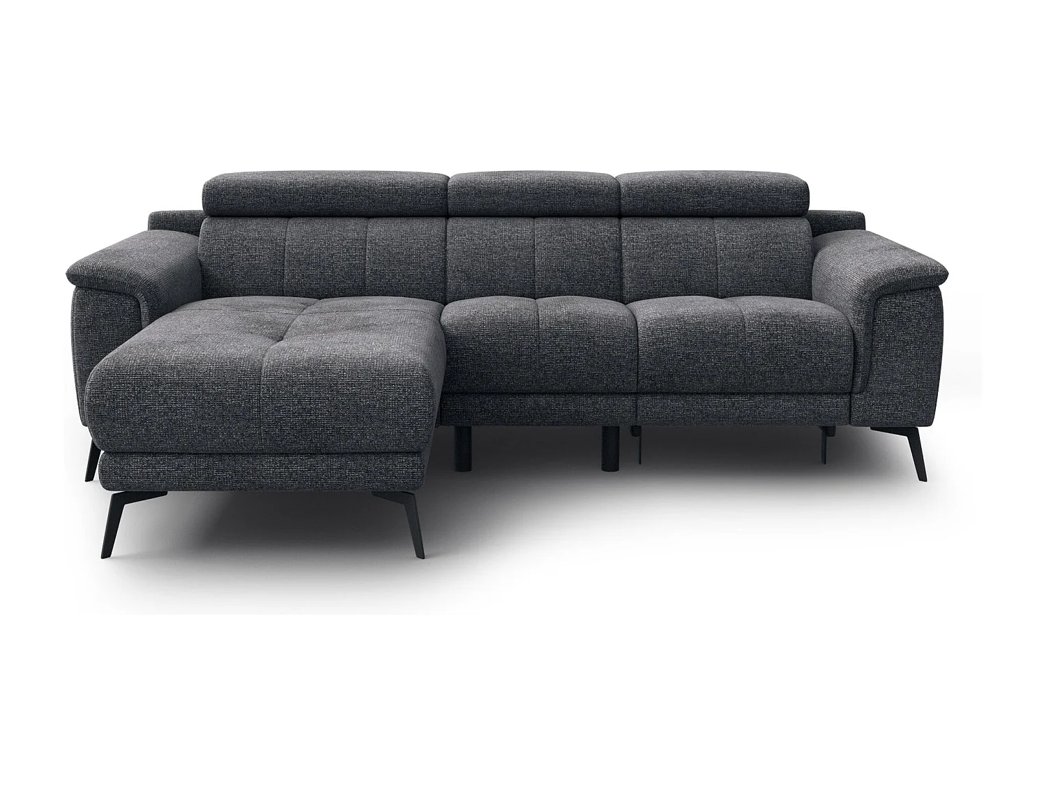 FIERO Ecksofa 3-Sitzer links mit 1 Relaxfunktion und verstellbare Kopfstützen, dunkelgrau