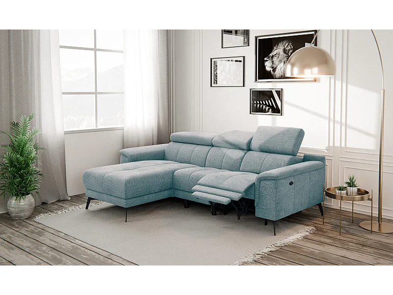 FIERO Ecksofa 3-Sitzer links mit 1 Relaxfunktion und verstellbare Kopfstützen, mint