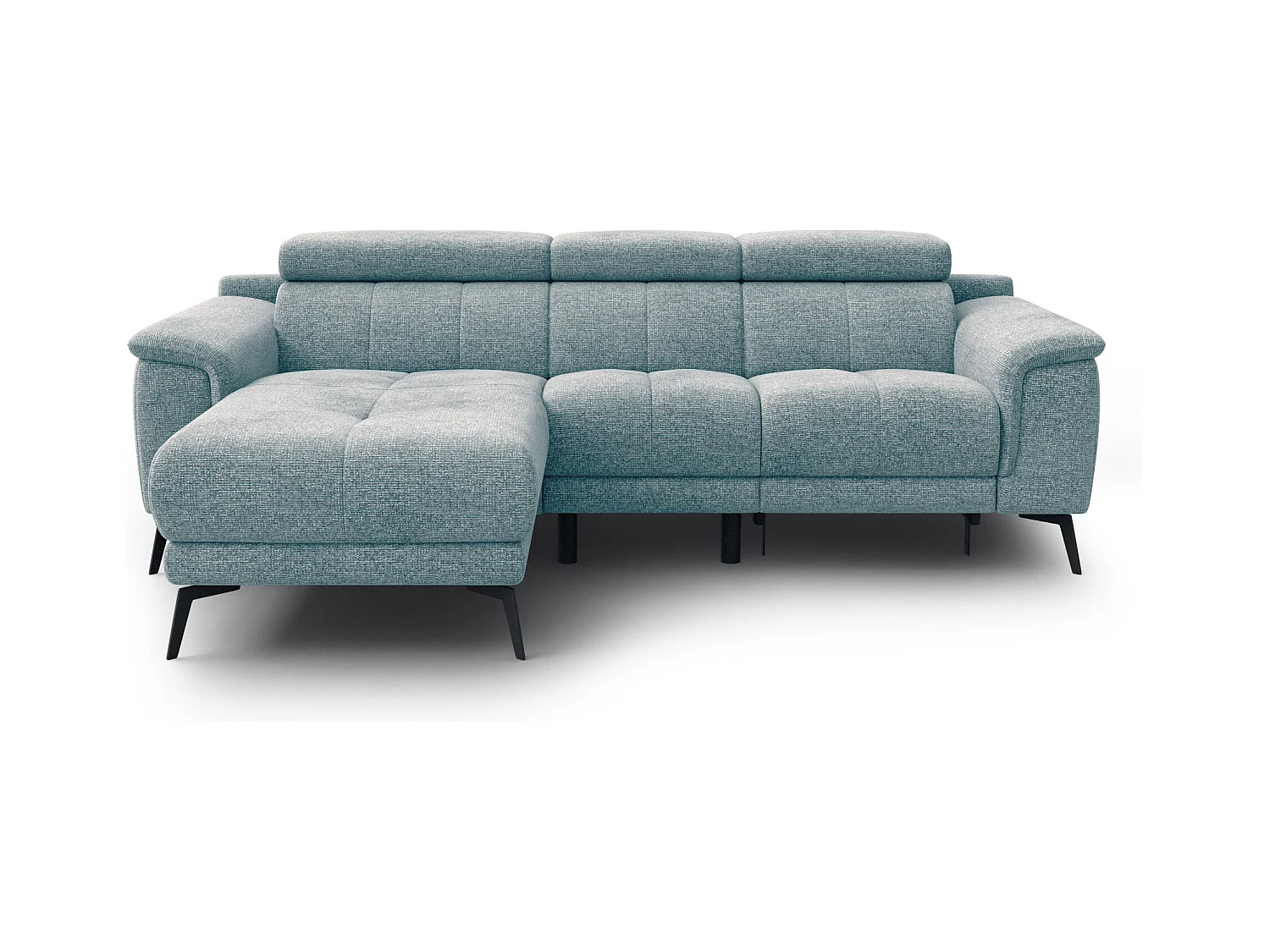 FIERO Ecksofa 3-Sitzer links mit 1 Relaxfunktion und verstellbare Kopfstützen, mint