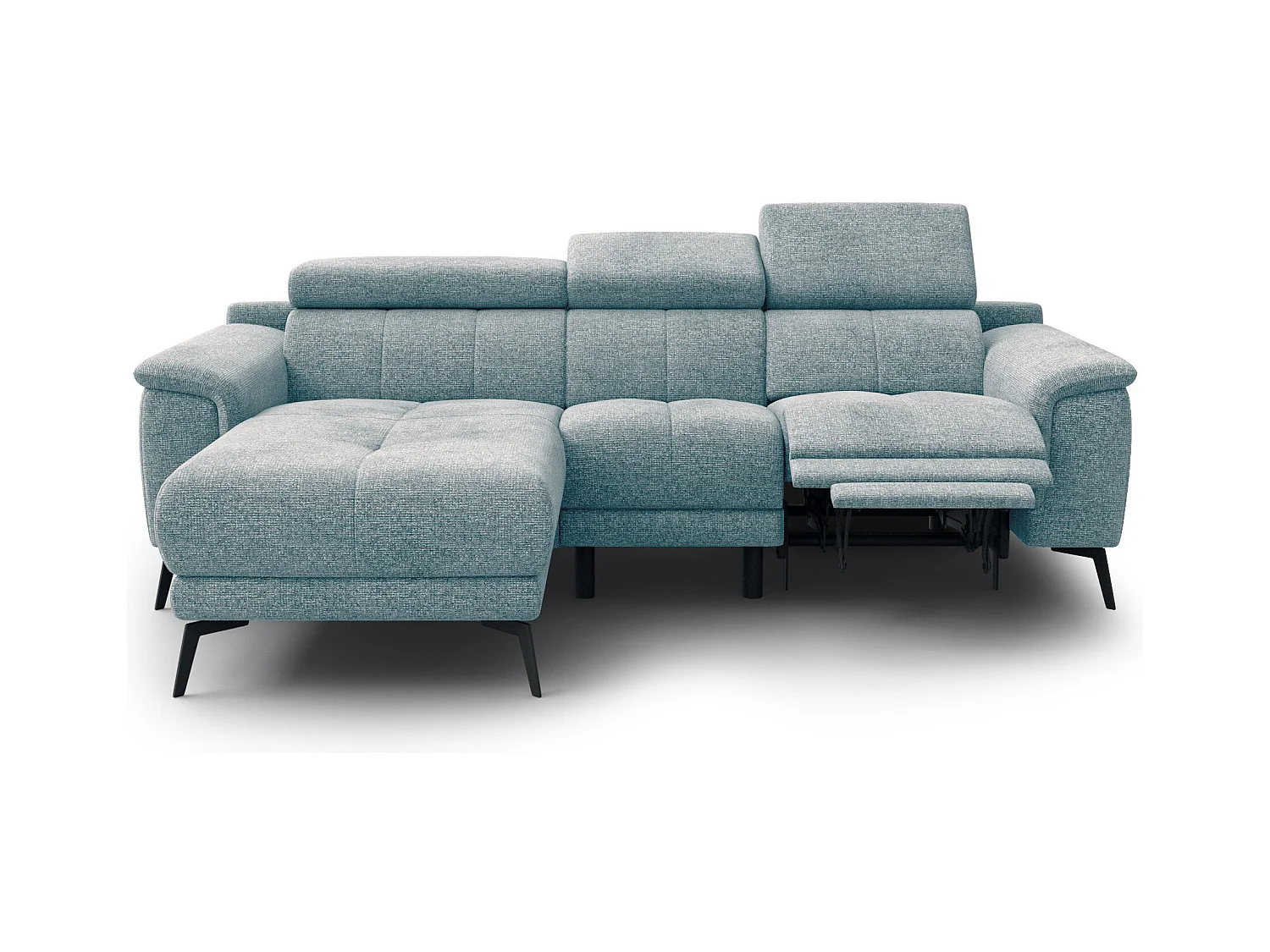 FIERO Ecksofa 3-Sitzer links mit 1 Relaxfunktion und verstellbare Kopfstützen, mint