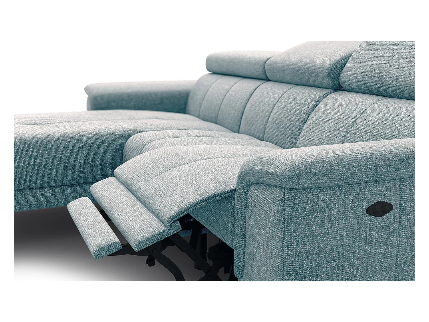 FIERO Ecksofa 3-Sitzer links mit 1 Relaxfunktion und verstellbare Kopfstützen, mint