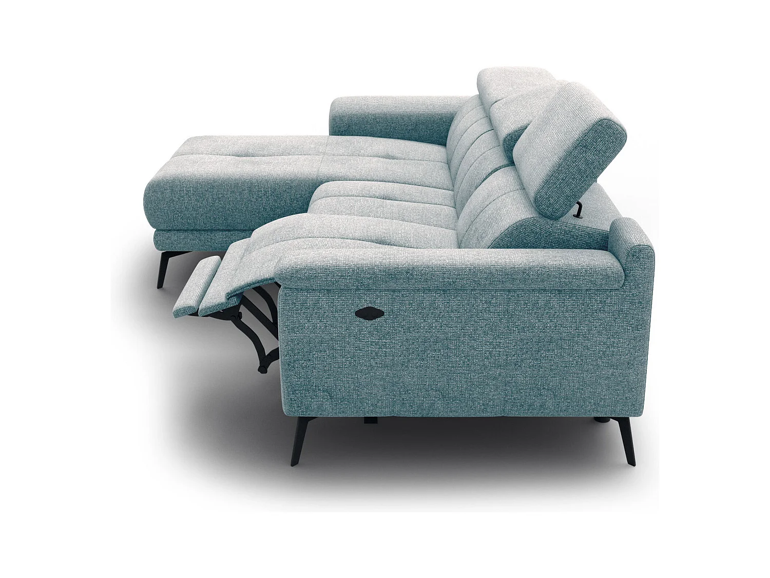 FIERO Ecksofa 3-Sitzer links mit 1 Relaxfunktion und verstellbare Kopfstützen, mint