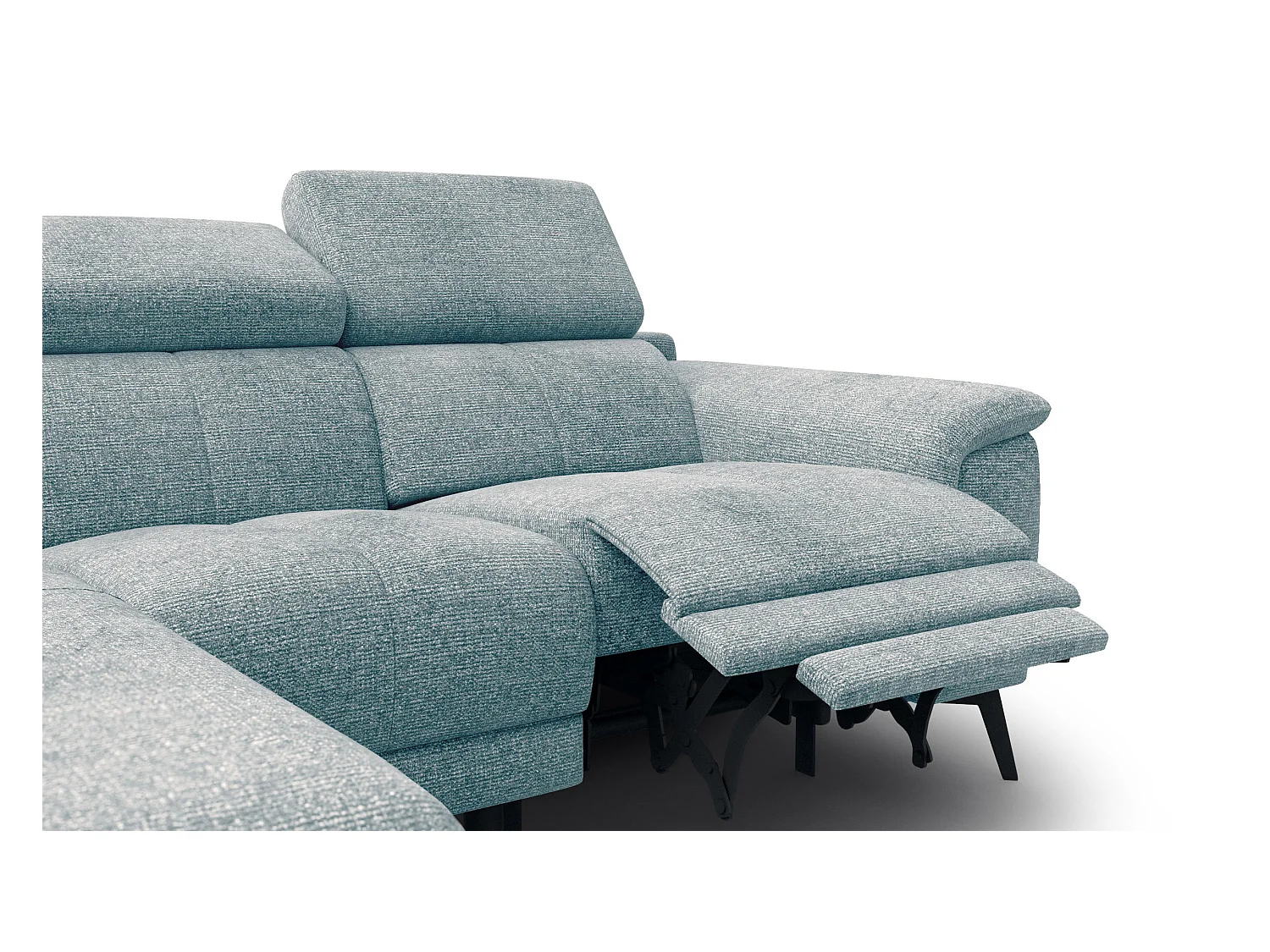 FIERO Ecksofa 3-Sitzer links mit 1 Relaxfunktion und verstellbare Kopfstützen, mint