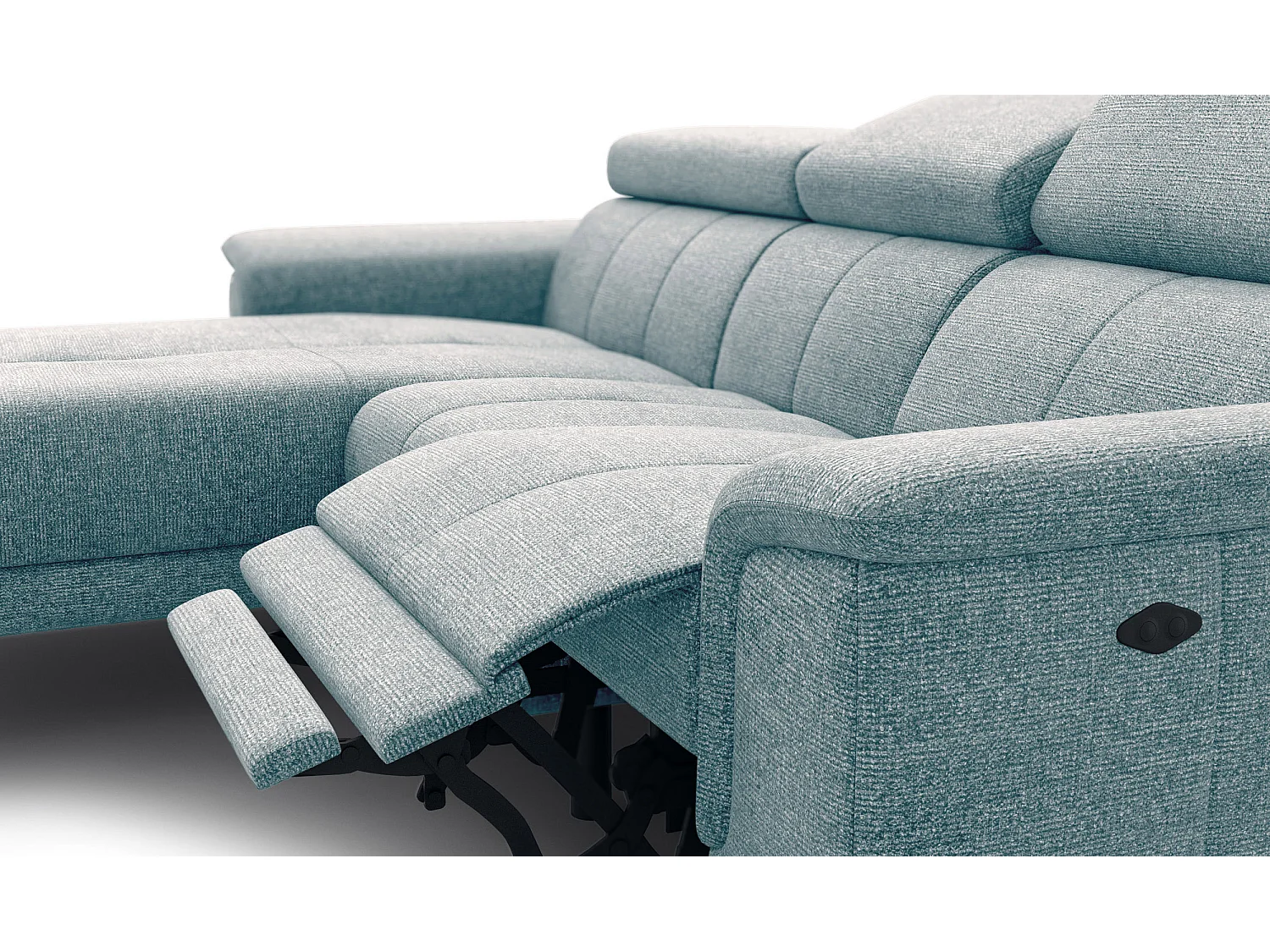 FIERO Ecksofa 3-Sitzer links mit 1 Relaxfunktion und verstellbare Kopfstützen, mint