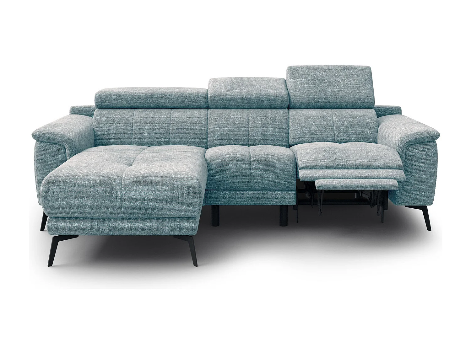 FIERO Ecksofa 3-Sitzer links mit 1 Relaxfunktion und verstellbare Kopfstützen, mint