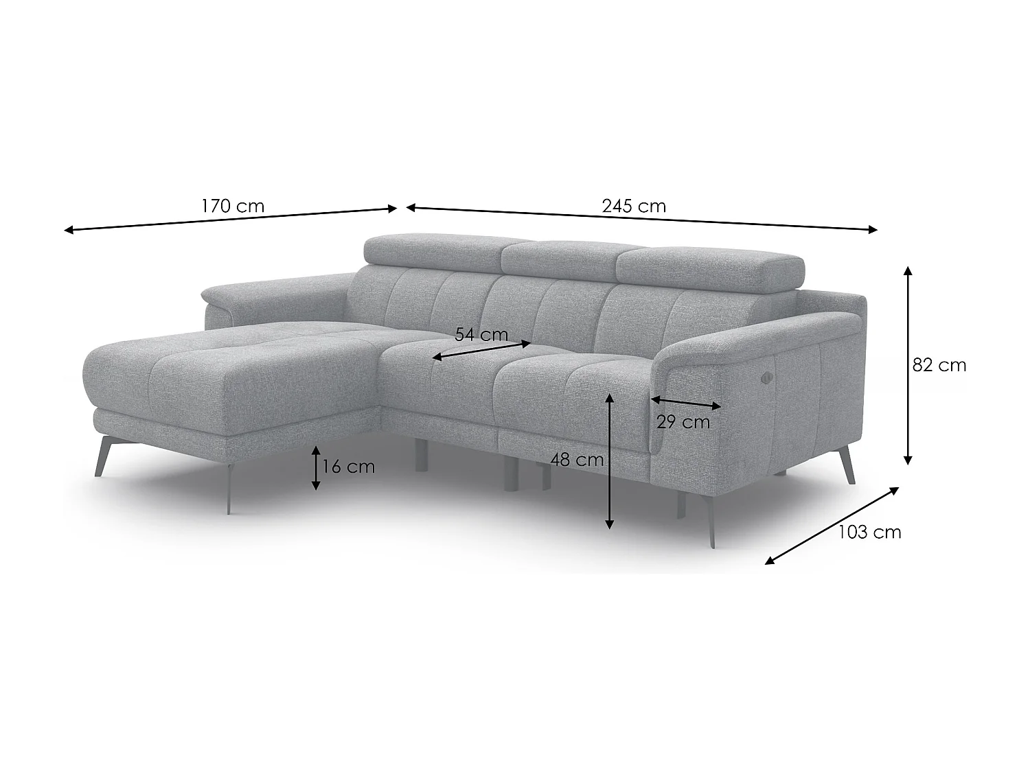 FIERO Ecksofa 3-Sitzer links mit 1 Relaxfunktion und verstellbare Kopfstützen, mint