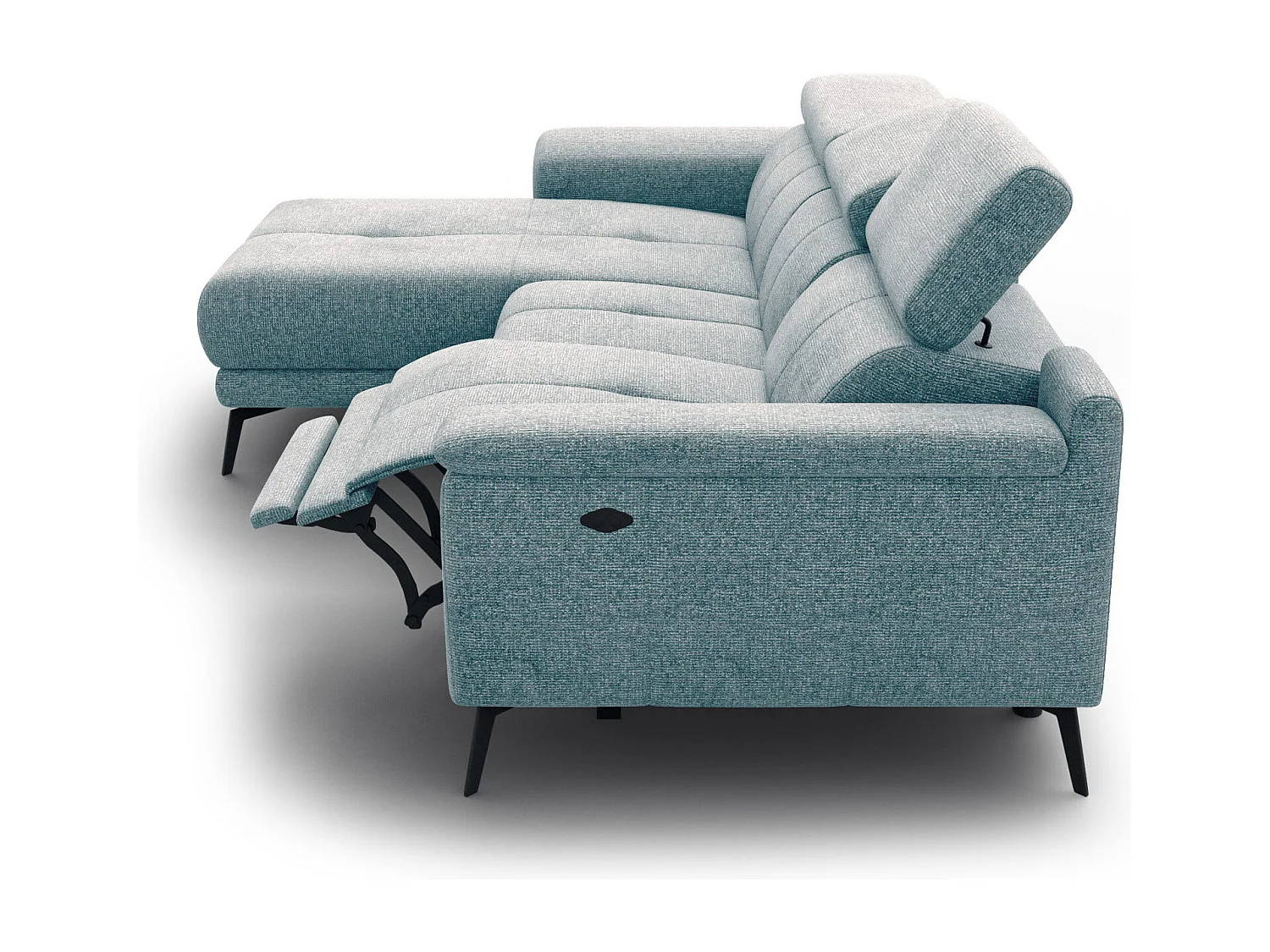 FIERO Ecksofa 3-Sitzer links mit 1 Relaxfunktion und verstellbare Kopfstützen, mint