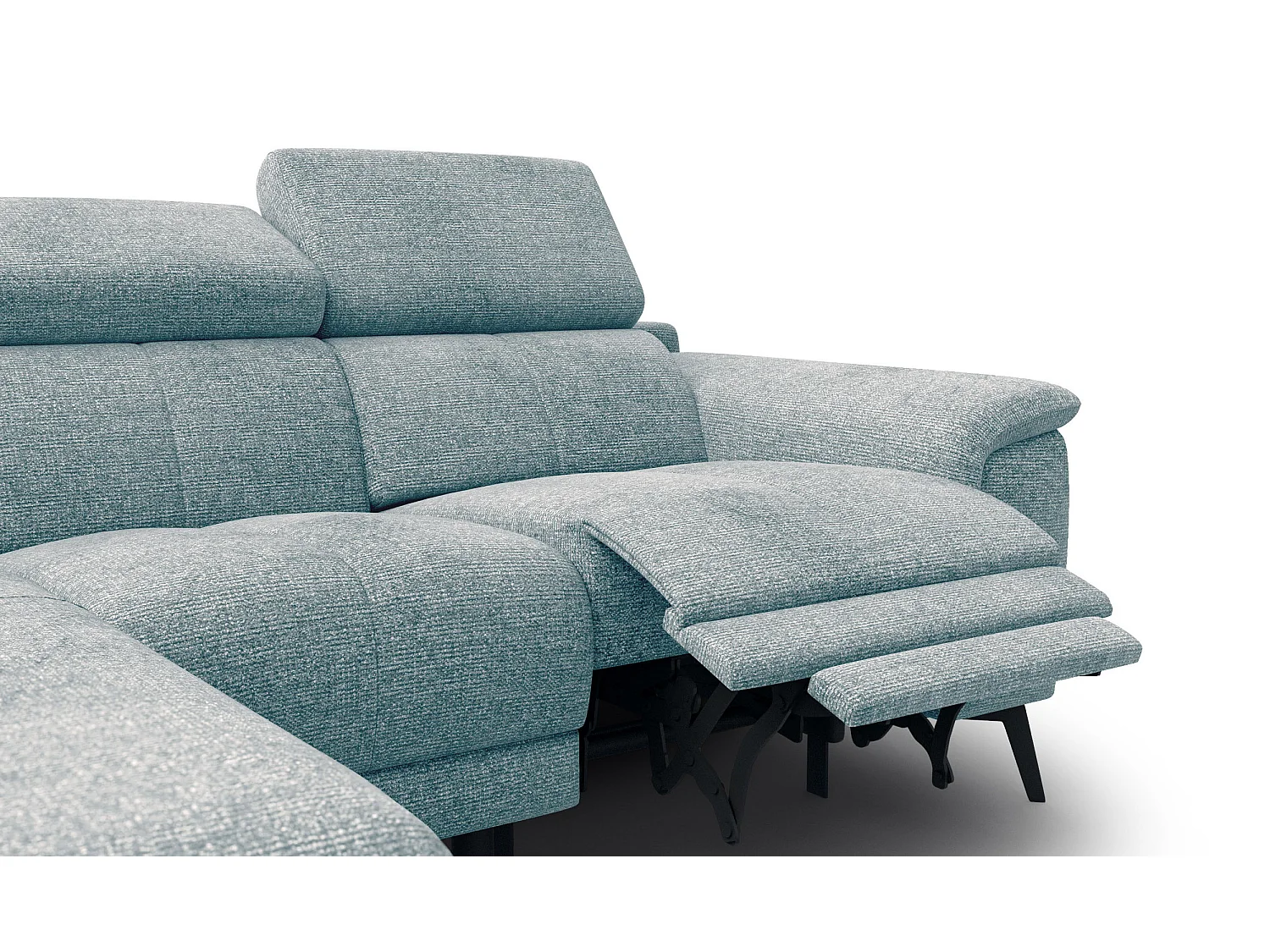 FIERO Ecksofa 3-Sitzer links mit 1 Relaxfunktion und verstellbare Kopfstützen, mint