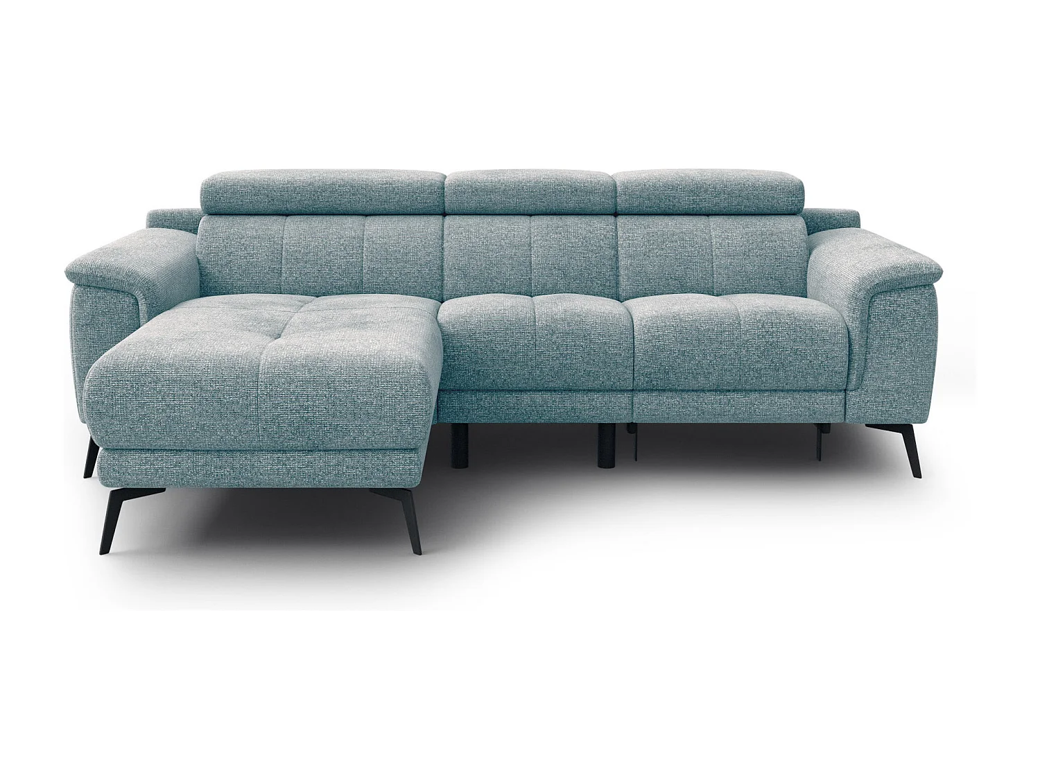 FIERO Ecksofa 3-Sitzer links mit 1 Relaxfunktion und verstellbare Kopfstützen, mint
