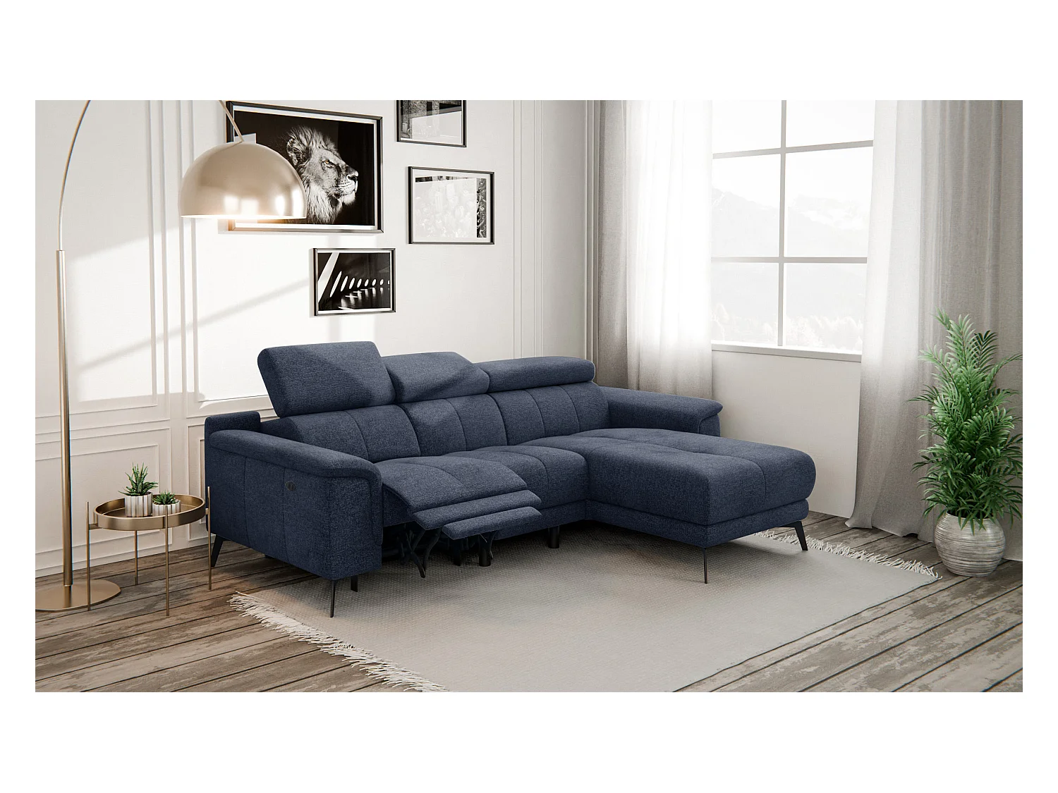 FIERO Ecksofa 3-Sitzer rechts mit 1 Relaxfunktion, marineblau