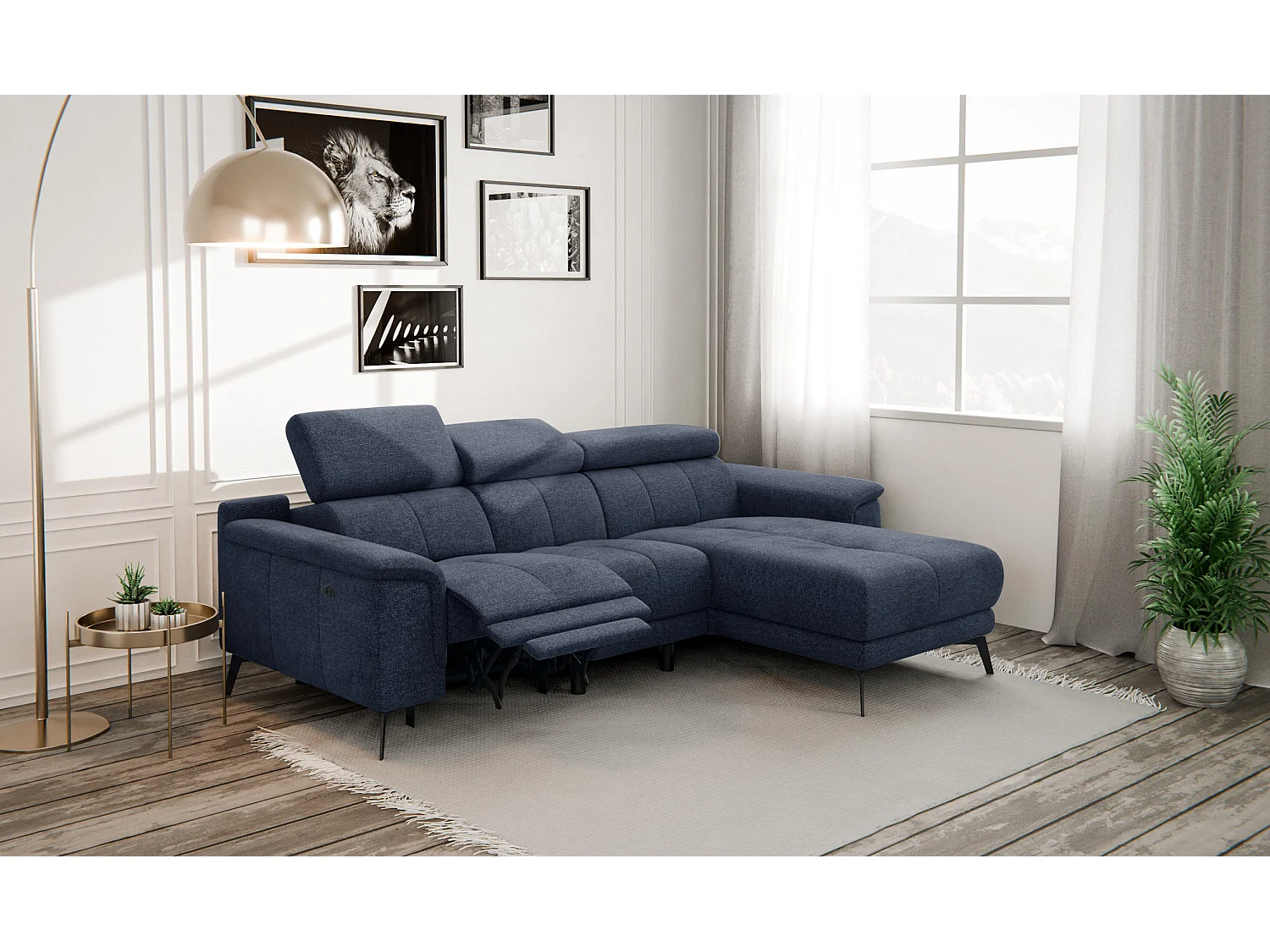 FIERO Ecksofa 3-Sitzer rechts mit 1 Relaxfunktion, marineblau