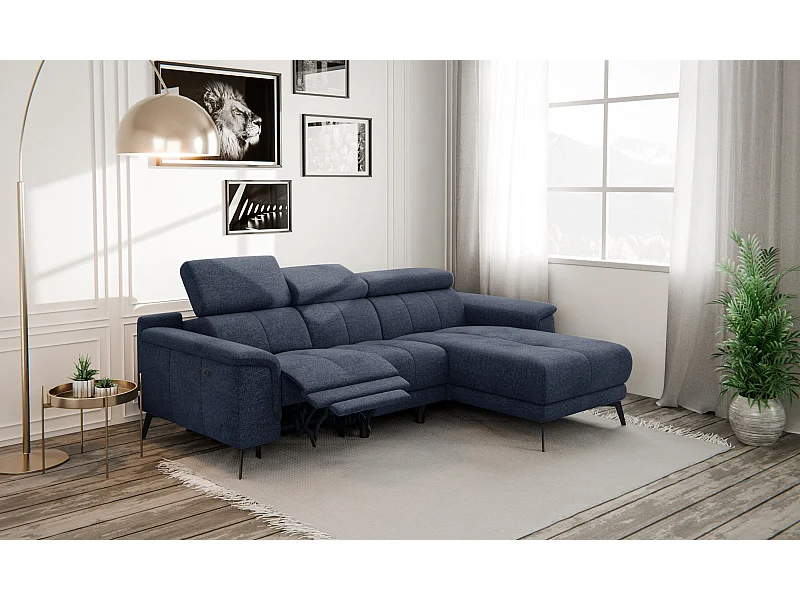 FIERO Ecksofa 3-Sitzer rechts mit 1 Relaxfunktion, marineblau