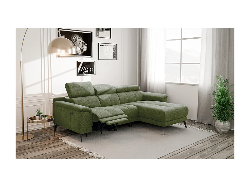 FIERO Ecksofa 3-Sitzer rechts mit 1 Relaxfunktion, olive