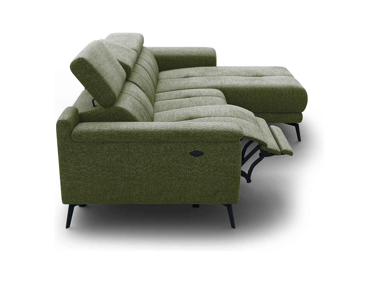 FIERO Ecksofa 3-Sitzer rechts mit 1 Relaxfunktion, olive