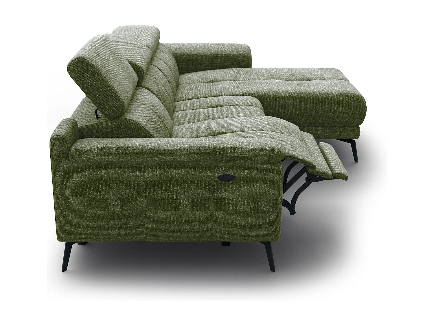 FIERO Ecksofa 3-Sitzer rechts mit 1 Relaxfunktion, olive