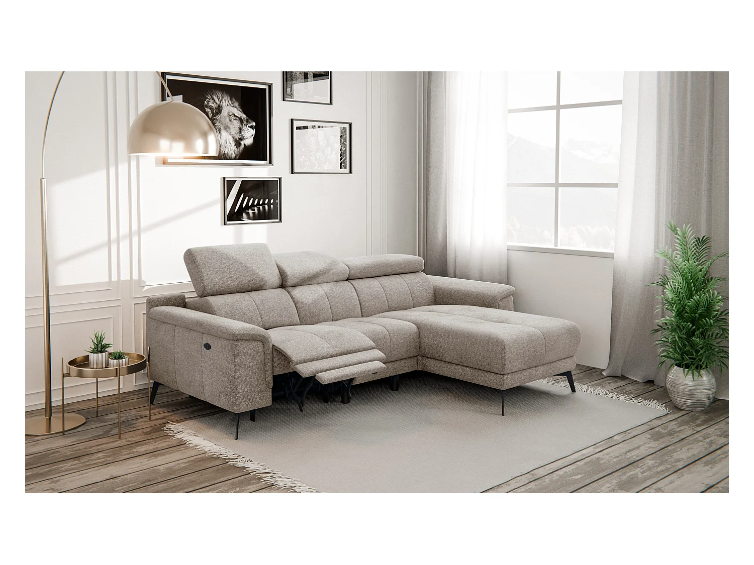 FIERO Ecksofa 3-Sitzer rechts mit 1 Relaxfunktion, taupe