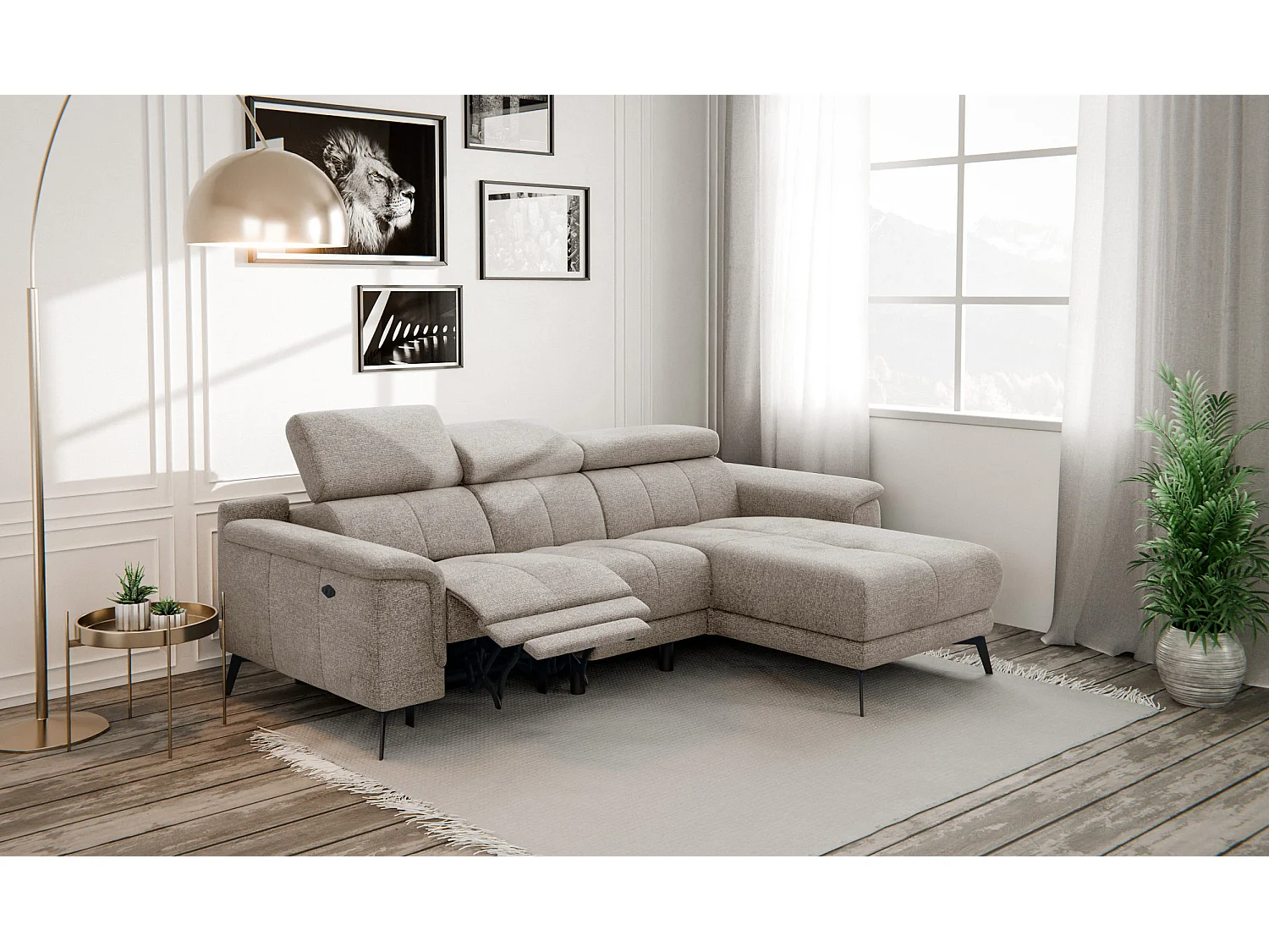 FIERO Ecksofa 3-Sitzer rechts mit 1 Relaxfunktion, taupe