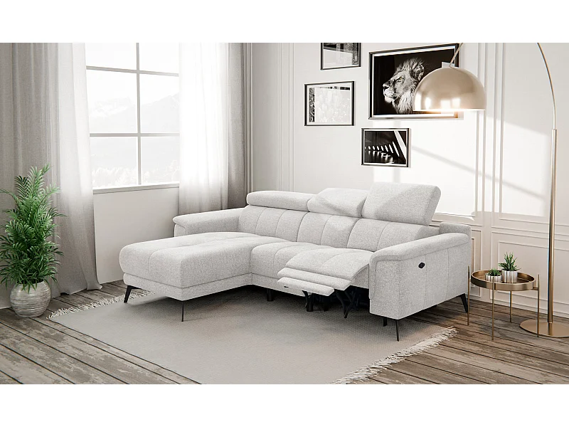 FIERO Ecksofa 3-Sitzer links mit 1 Relaxfunktion und verstellbare Kopfstützen, creme